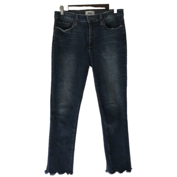 PAIGE Denim - Paige Jacqueline Straight Jeans Womens 28 Blue Stretch 27" Inseam Frayed Hem